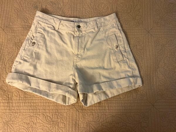Zara 100% Cotton Utility Cuffed Shorts - Beige - Womens L (US 12)